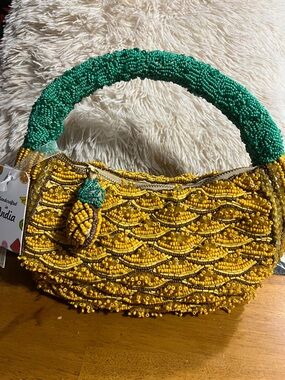 Beaded Yellow and Green Handbag